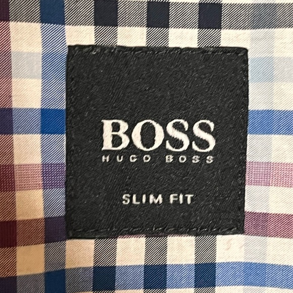 HUGO BOSS blue & purple plaid check gingham cotton button down shirt size 2XL - Picture 4 of 7